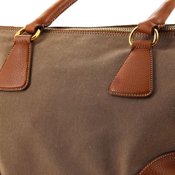 Prada Logo Convertible Zip Satchel Canvas with Leather Large Brown - Picture 8 of 9